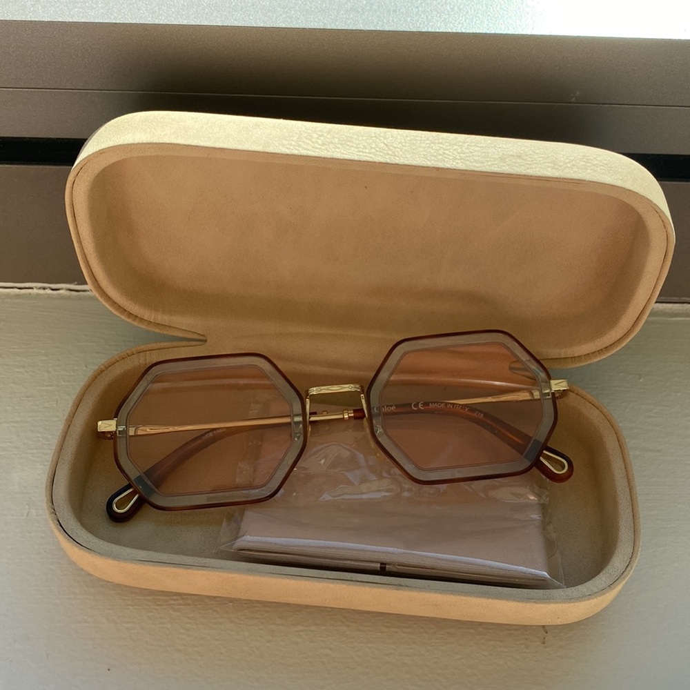 Chloe Havana Marchon square tinted sunglasses